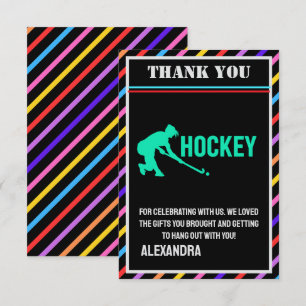 Carte De Remerciements Fête d'anniversaire de hockey, joueuse de hockey f