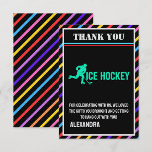 Carte De Remerciements Fête d'anniversaire de hockey sur glace, joueuse d