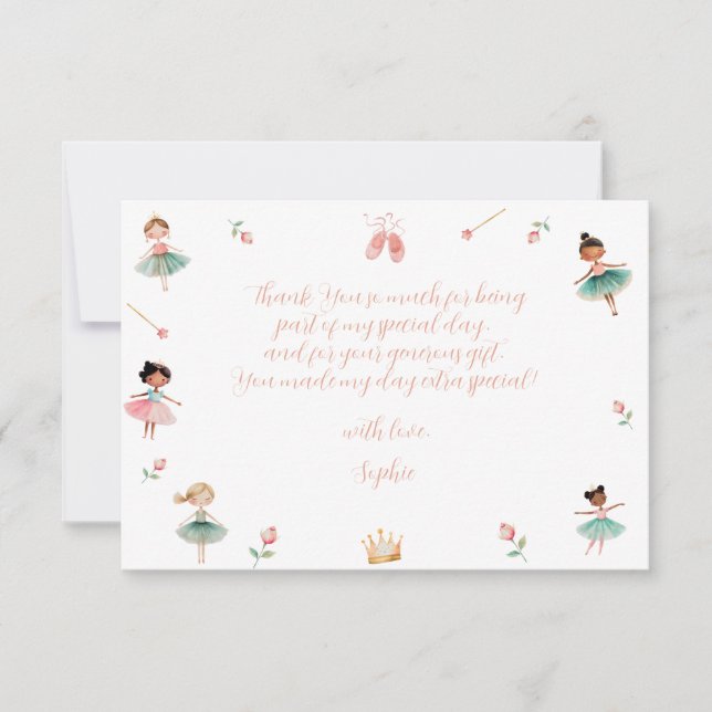 Carte De Remerciements Fête d'anniversaire de la danse et de la fillette (Devant)