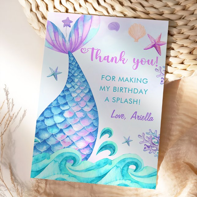 Carte De Remerciements Fête d'anniversaire de la fille Mermaid (Créateur téléchargé)