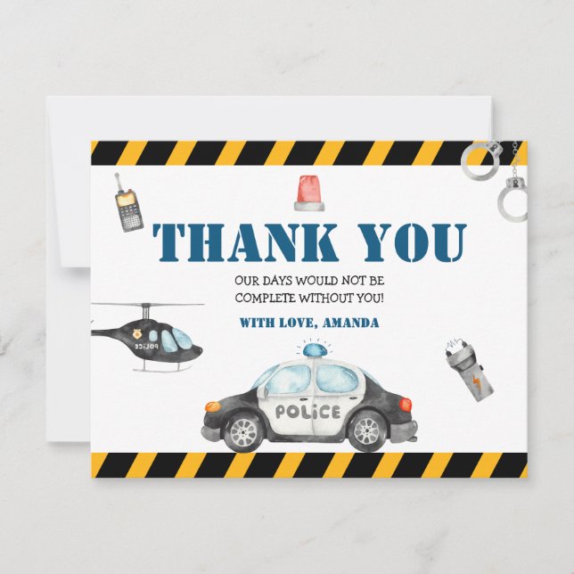 Carte De Remerciements Fête d'anniversaire de la police de l'enfant (Devant)