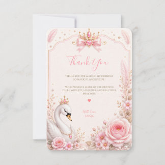 Carte De Remerciements Fête d'anniversaire de la princesse cygne conte de