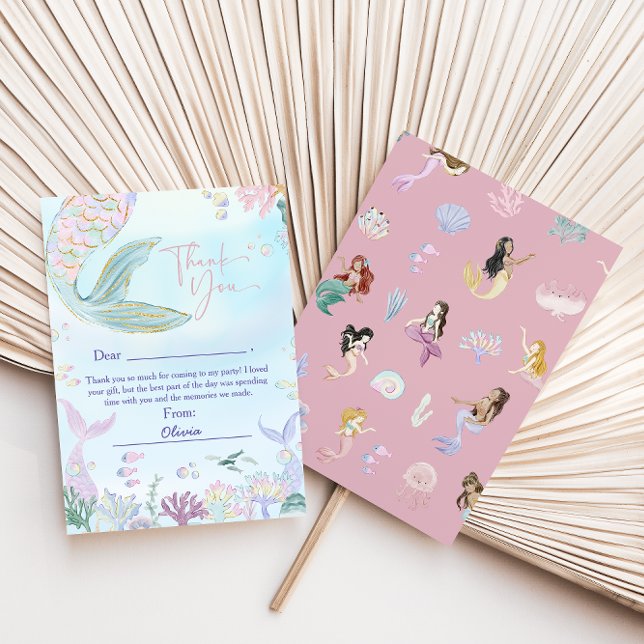 Carte De Remerciements Fête d'anniversaire de la sirène d'aquarelle Whims (Créateur téléchargé)