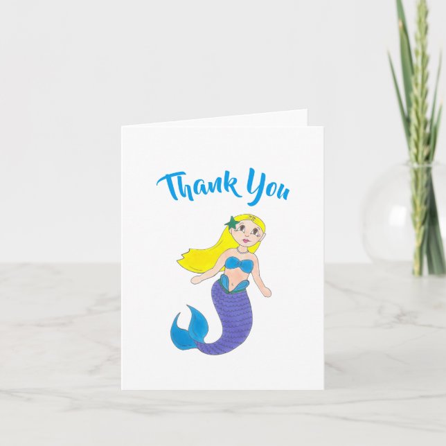Carte De Remerciements Fête d'anniversaire de la Sirène de natation (Devant)