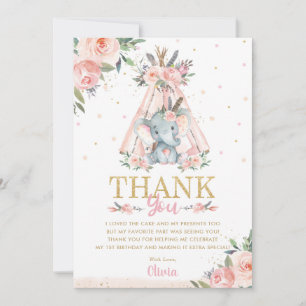 Carte De Remerciements Fête d'anniversaire de la tribu des Boho de l'élép
