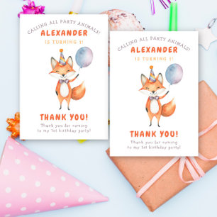 Carte De Remerciements Fête d'anniversaire de Little Fox