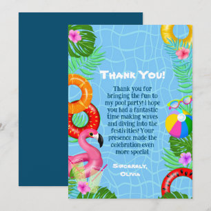 Carte De Remerciements Fête d'anniversaire de natation à la piscine amusa