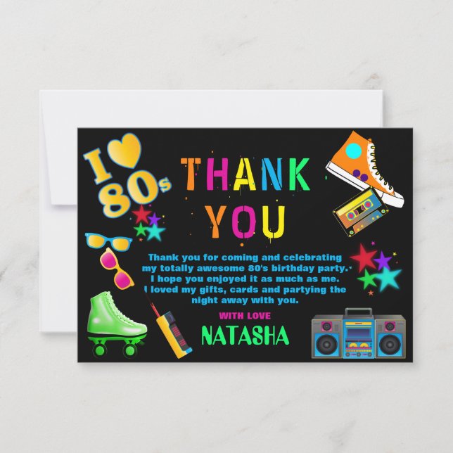 Carte De Remerciements Fête d'anniversaire de Neon 80 (Devant)
