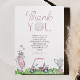 Carte De Remerciements Fête d'anniversaire de Par-Tee Pink Golf