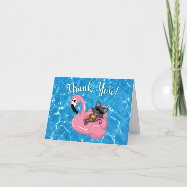 Carte De Remerciements Fête d'anniversaire de piscine pour enfants flaman (Devant)