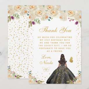 Carte De Remerciements Fête d'anniversaire de princesse à la peau foncée