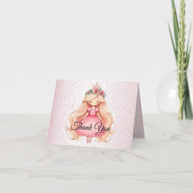 Carte De Remerciements Fête d'anniversaire de princesse rose aquarelle Mi (Devant)