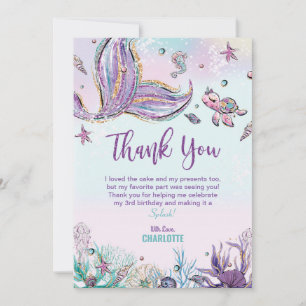 Carte De Remerciements Fête d'anniversaire de sirène sous la mer