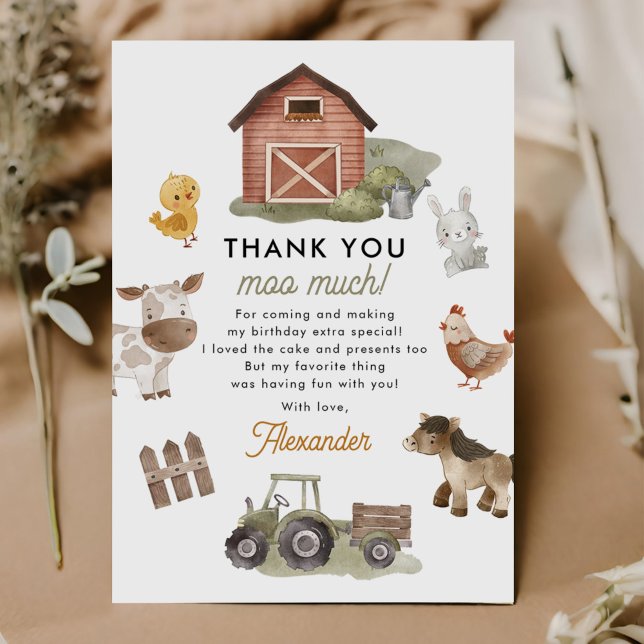 Carte De Remerciements Fête d'anniversaire des animaux de la ferme (Créateur téléchargé)