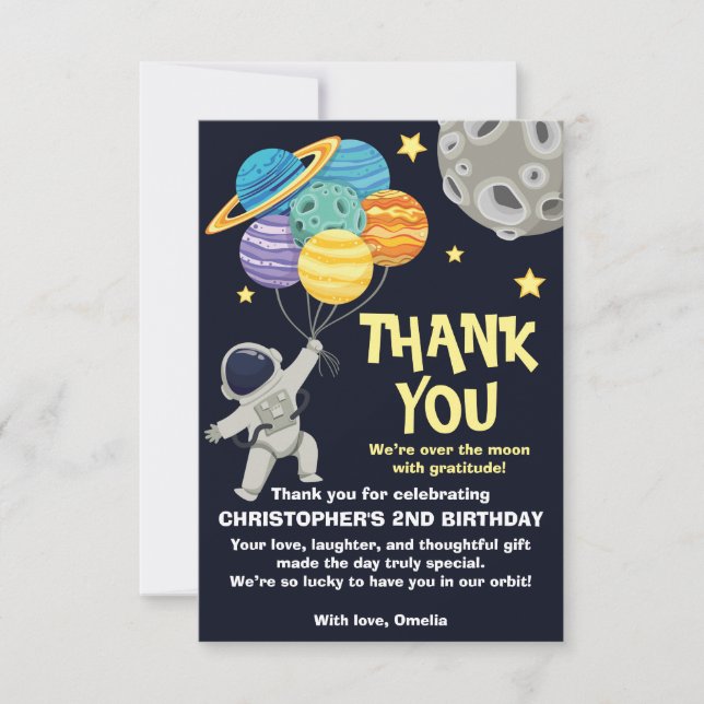 Carte De Remerciements Fête d'anniversaire des deux planètes de la lune (Devant)