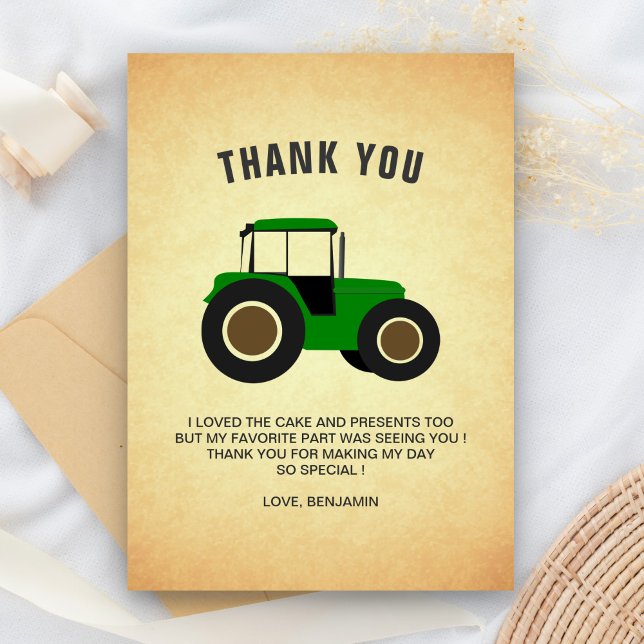 Carte De Remerciements Fête d'anniversaire des enfants avec tracteur de f (Créateur téléchargé)