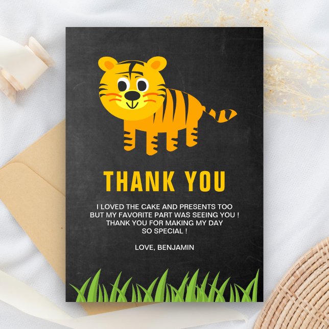 Carte De Remerciements Fête d'anniversaire des enfants du tigre mignon (Créateur téléchargé)