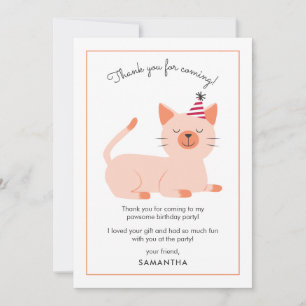 Carte De Remerciements Fête d'anniversaire des enfants Kitty Cat mignonne