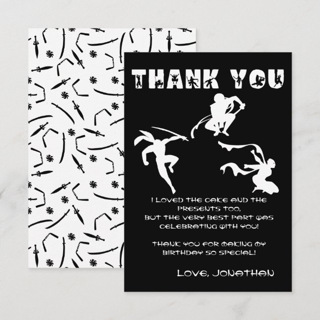 Carte De Remerciements Fête d'anniversaire des enfants Ninja Warrior mign (Devant / Derrière)