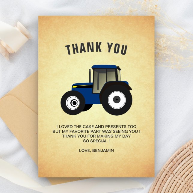 Carte De Remerciements Fête d'anniversaire des enfants tracteur agricole  (Créateur téléchargé)