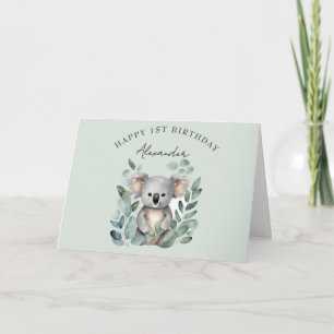 Carte De Remerciements Fête d'anniversaire des garçons Koala Bear 1 an 