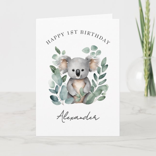 Carte De Remerciements Fête d'anniversaire des garçons Koala Bear 1 an  (Devant)
