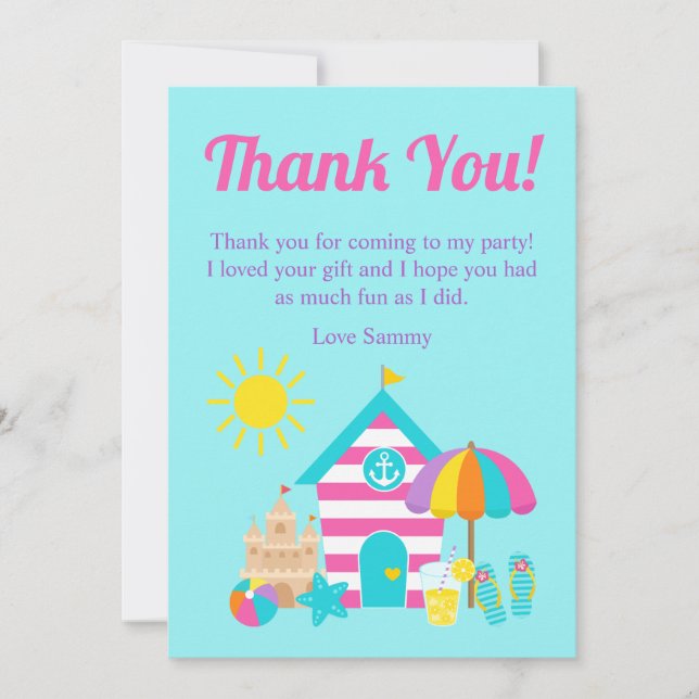 Carte De Remerciements Fête d'anniversaire d'été pour enfants mignonne et (Devant)
