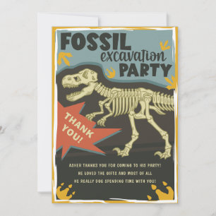 Carte De Remerciements Fête d'anniversaire d'excavation de dinosaures fos