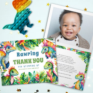 Carte De Remerciements Fête d'anniversaire dinosaure garçon photo personn