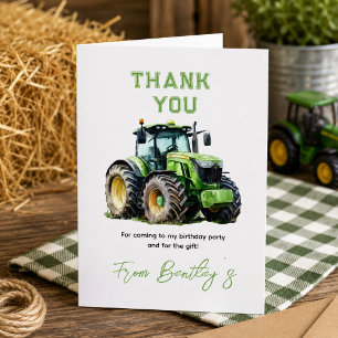 Carte De Remerciements Fête d'anniversaire du tracteur 1 an Ferme amusant
