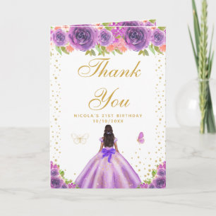 Carte De Remerciements Fête d'anniversaire d'une fille à peau foncée avec