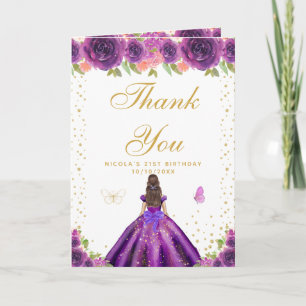 Carte De Remerciements Fête d'anniversaire d'une fille aux cheveux bruns