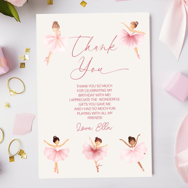 Carte De Remerciements Fête d'anniversaire élégante de ballerine rose bal (Créateur téléchargé)