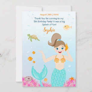 Carte De Remerciements Fête d'anniversaire entre filles sirène et copines