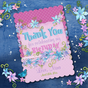 Carte De Remerciements Fête d'anniversaire Floral Pois roses