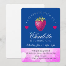 Fête d'anniversaire fraise fille rose et bleu fonc