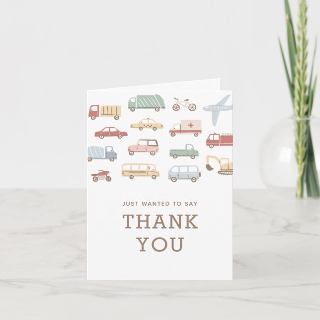 Carte De Remerciements Fête d'anniversaire garçon Transport Véhicules et  (Devant)