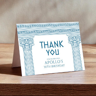 Carte De Remerciements Fête d'anniversaire grecque avec des colonnes bleu