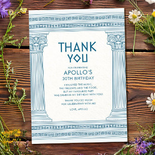 Carte De Remerciements Fête d'anniversaire grecque avec temple bleu
