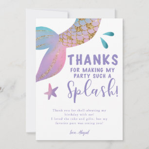 Carte De Remerciements Fête d'anniversaire Magique Mermaid Splash