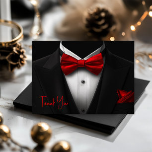 Carte De Remerciements Fête d'anniversaire Mens Red Black Tuxedo