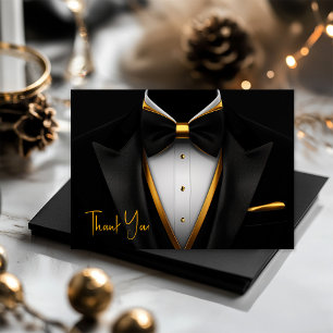 Carte De Remerciements Fête d'anniversaire Mens Tuxedo Black Gold