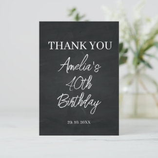 Carte De Remerciements Fête d'anniversaire moderne noir et blanc