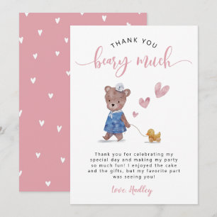 Carte De Remerciements Fête d'anniversaire ours en peluche rose