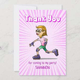 Carte De Remerciements Fête d'anniversaire patin à roulettes rose
