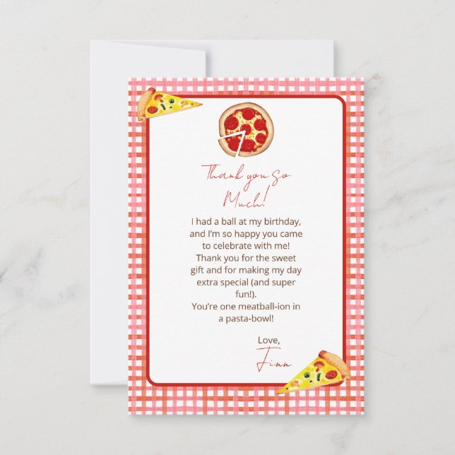 Carte De Remerciements Fête d'anniversaire Pizza Party (Devant)