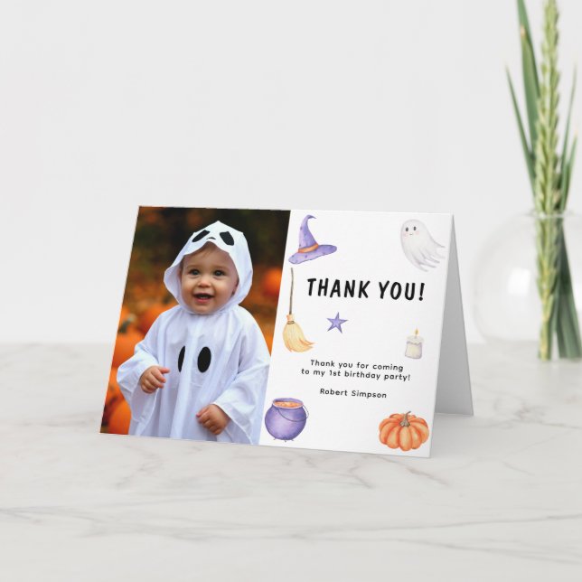 Carte De Remerciements Fête d'anniversaire pour enfants fantôme à l'aquar (Devant)