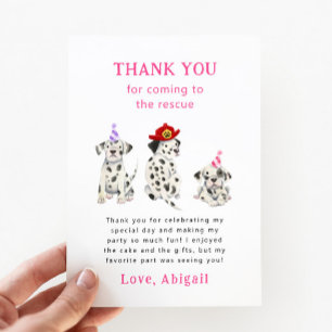 Carte De Remerciements Fête d'anniversaire rose Dalmatiens pompier