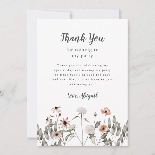 Carte De Remerciements Fête d'anniversaire rose fleur sauvage (Devant)