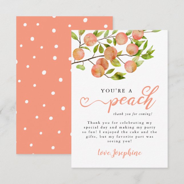 Carte De Remerciements Fête d'anniversaire rustique aux fruits de pêche (Devant / Derrière)